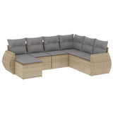 Set Divani da Giardino 7 pz con Cuscini Beige in Polyrattan