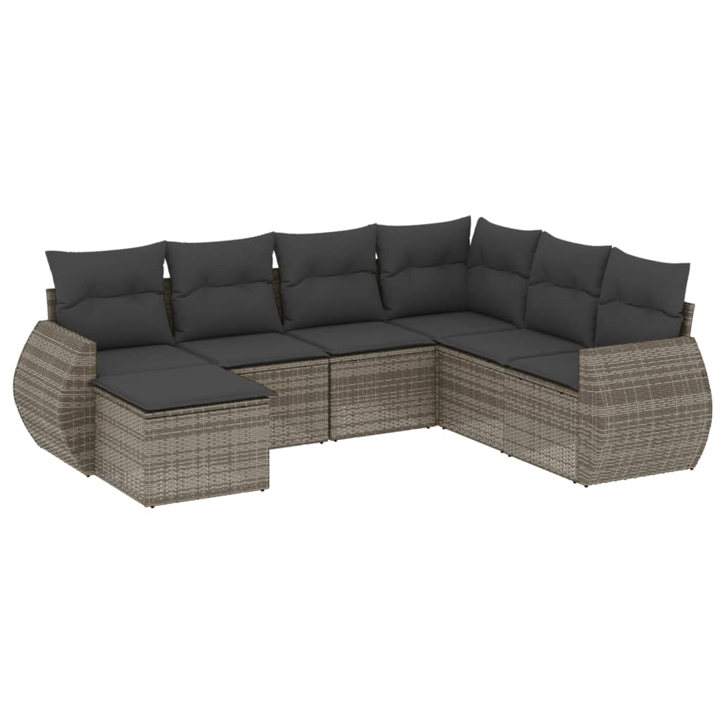 Set Divani da Giardino 7 pz con Cuscini Grigio in Polyrattan