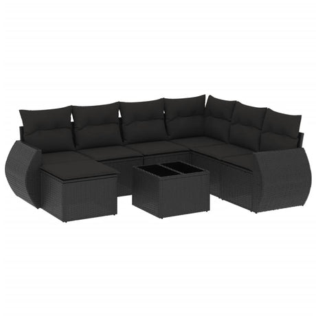 Set Divani da Giardino con Cuscini 8 pz Nero in Polyrattan