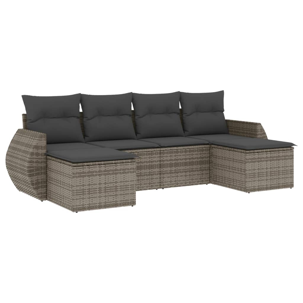 Set Divano da Giardino 6 pz con Cuscini Grigio in Polyrattan