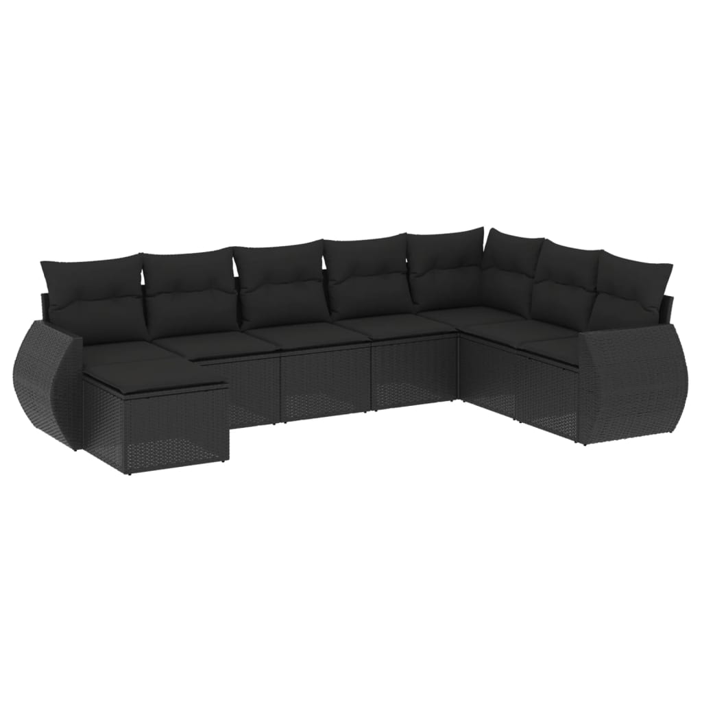 Set Divani da Giardino con Cuscini 8 pz Nero in Polyrattan