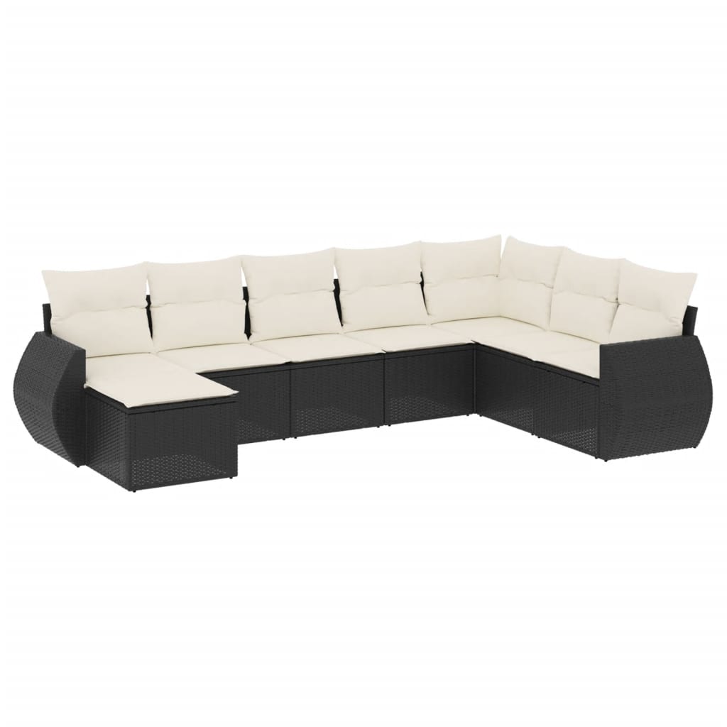 Set Divani da Giardino con Cuscini 8 pz Nero in Polyrattan