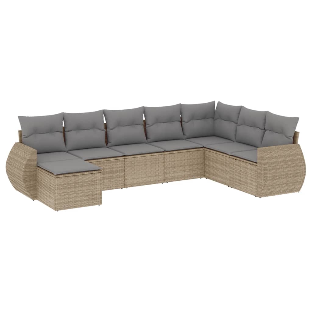 Set Divano da Giardino 8 pz con Cuscini Beige in Polyrattan