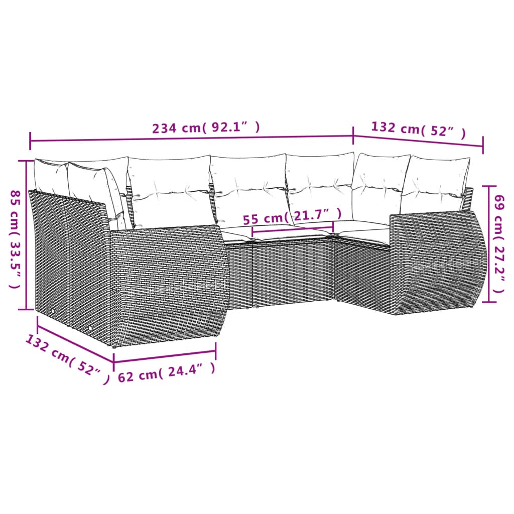 Set Divano da Giardino 6 pz con Cuscini Nero in Polyrattan