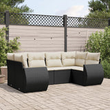 Set Divano da Giardino 6 pz con Cuscini Nero in Polyrattan