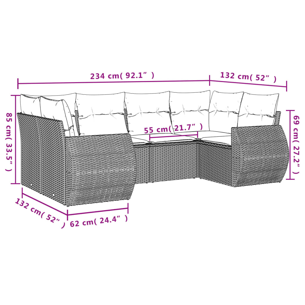 Set Divano da Giardino 6 pz con Cuscini Grigio in Polyrattan