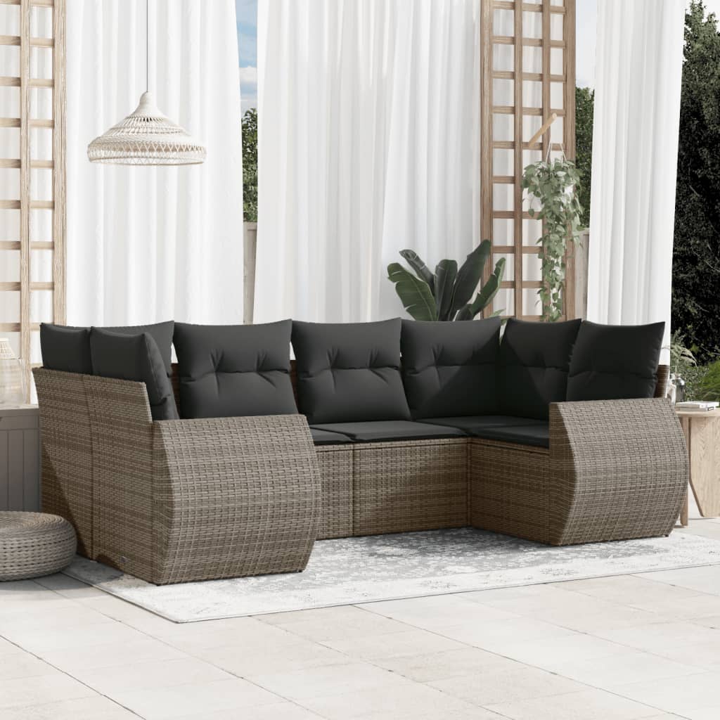 Set Divano da Giardino 6 pz con Cuscini Grigio in Polyrattan