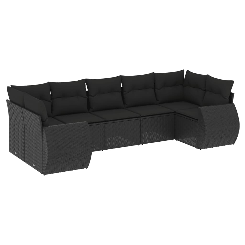 Set Divani da Giardino con Cuscini 7pz Nero Polyrattan