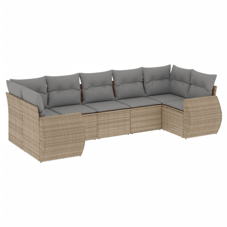 Set Divani da Giardino 7 pz con Cuscini Beige in Polyrattan