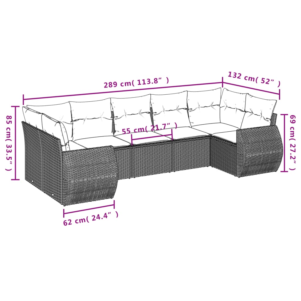 Set Divani da Giardino 7 pz con Cuscini Beige in Polyrattan