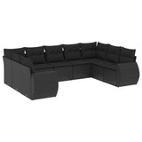 Set Divani da Giardino 9 pz con Cuscini Nero in Polyrattan