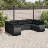 Set Divani da Giardino 9 pz con Cuscini Nero in Polyrattan