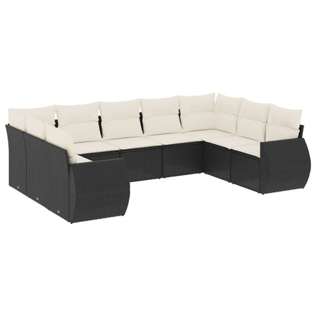 Set Divani da Giardino 9 pz con Cuscini Nero in Polyrattan