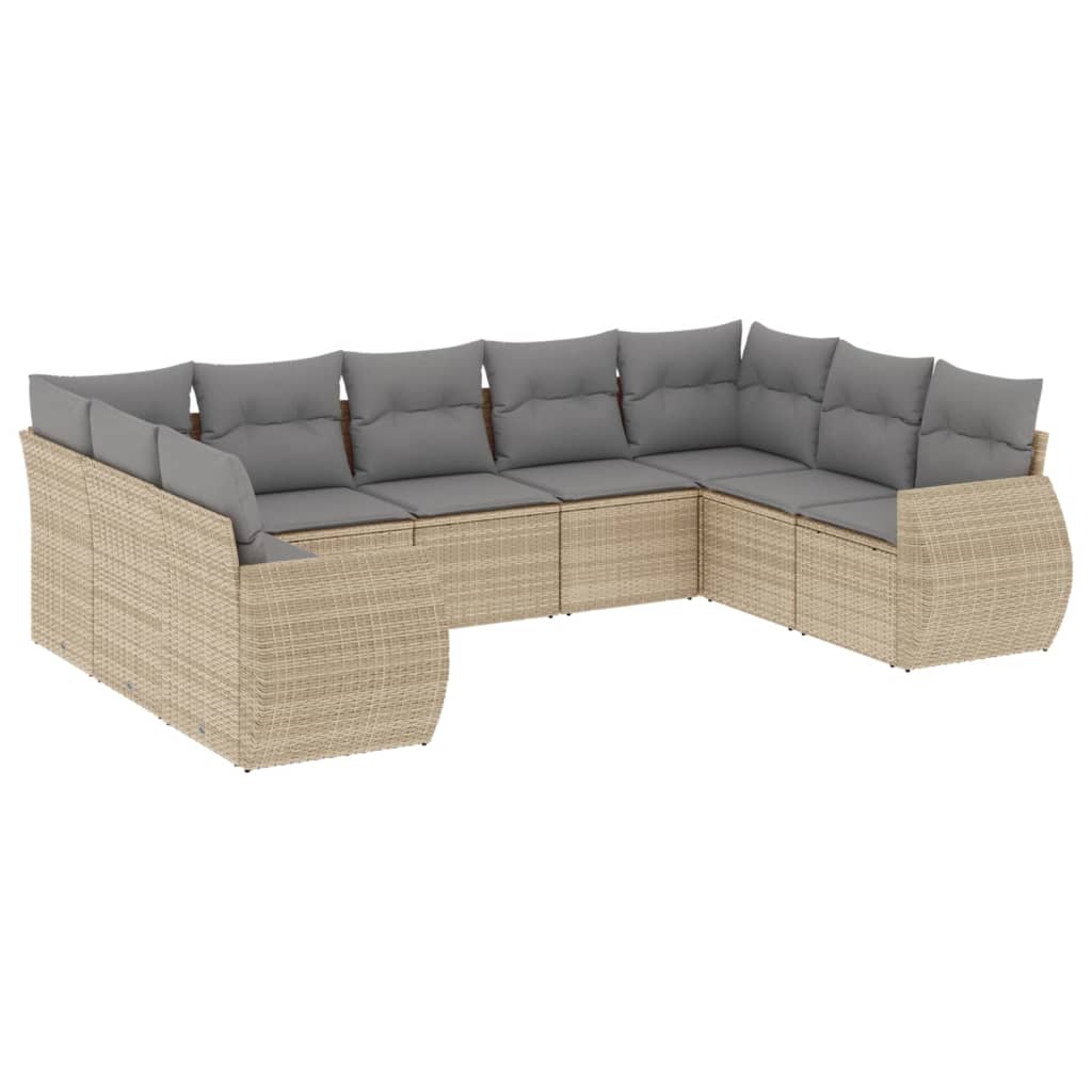 Set Divano da Giardino 9 pz con Cuscini Beige in Polyrattan