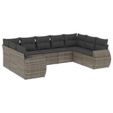 Set Divano da Giardino 9 pz con Cuscini Grigio in Polyrattan