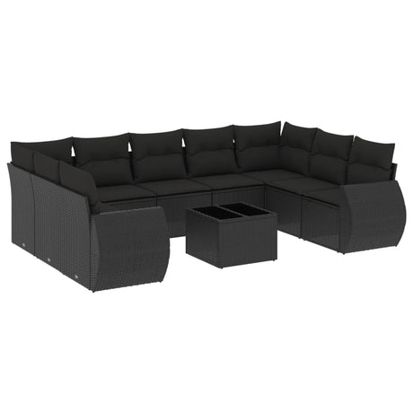 Set Divani da Giardino 10pz con Cuscini in Polyrattan Nero