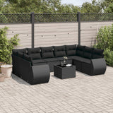 Set Divani da Giardino 10pz con Cuscini in Polyrattan Nero