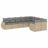 Set Divano da Giardino 9 pz con Cuscini Beige in Polyrattan