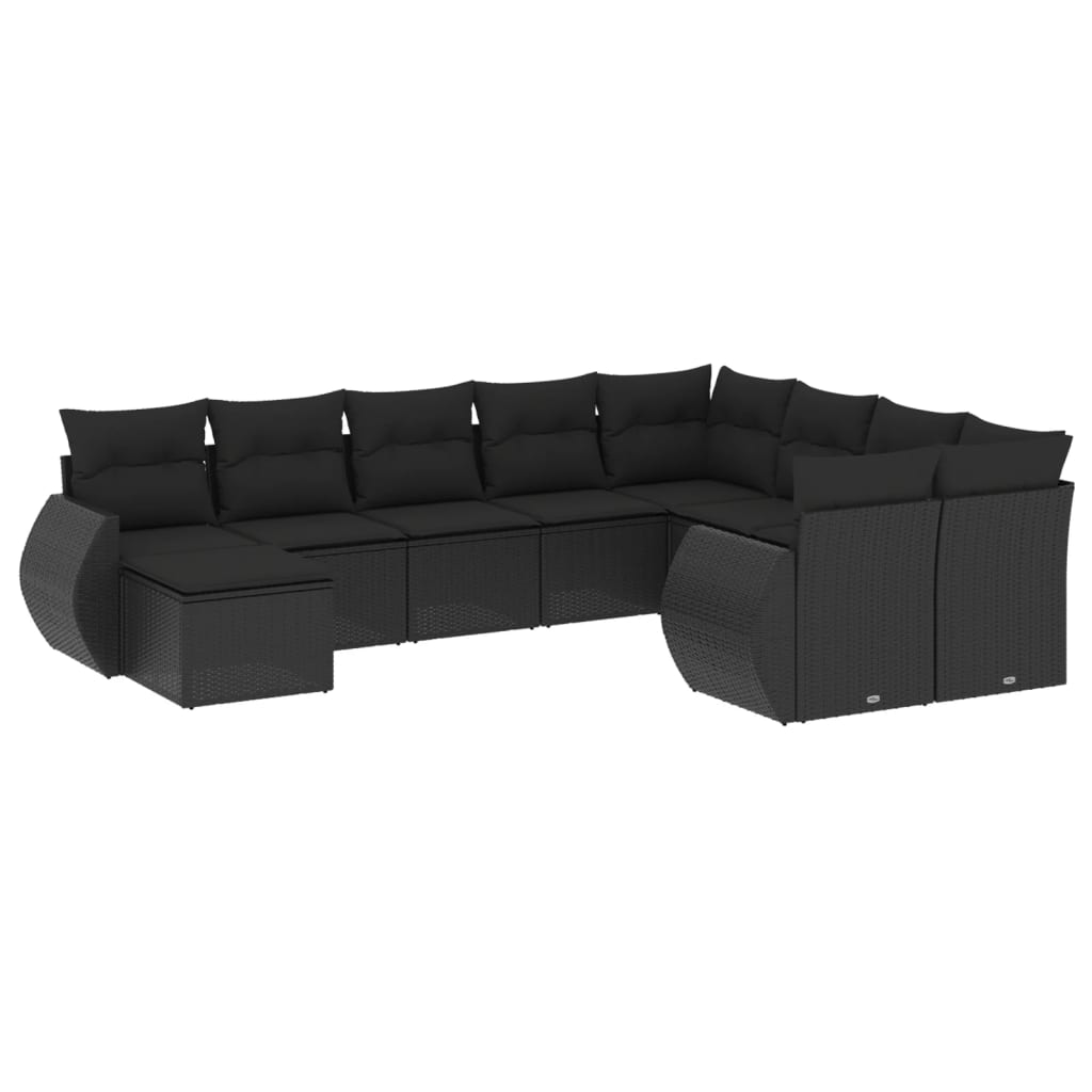 Set Divani da Giardino 10pz con Cuscini in Polyrattan Nero