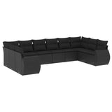 Set Divani da Giardino 10pz con Cuscini in Polyrattan Nero