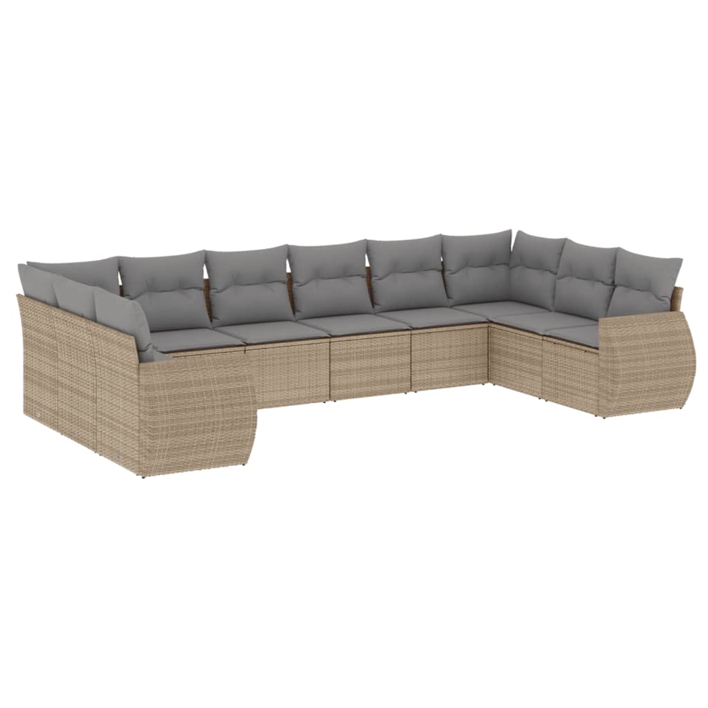 Set Divano da Giardino 10 pz con Cuscini Beige in Polyrattan