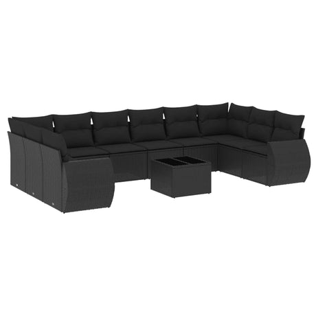 Set Divani da Giardino 11 pz con Cuscini in Polyrattan Nero