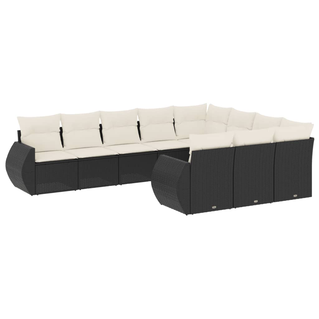 Set Divani da Giardino 10pz con Cuscini in Polyrattan Nero