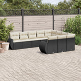 Set Divani da Giardino 10pz con Cuscini in Polyrattan Nero