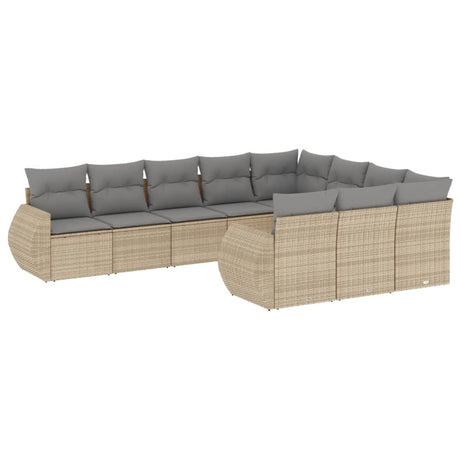 Set Divano da Giardino 10 pz con Cuscini Beige in Polyrattan