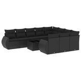 Set Divani da Giardino 11 pz con Cuscini in Polyrattan Nero