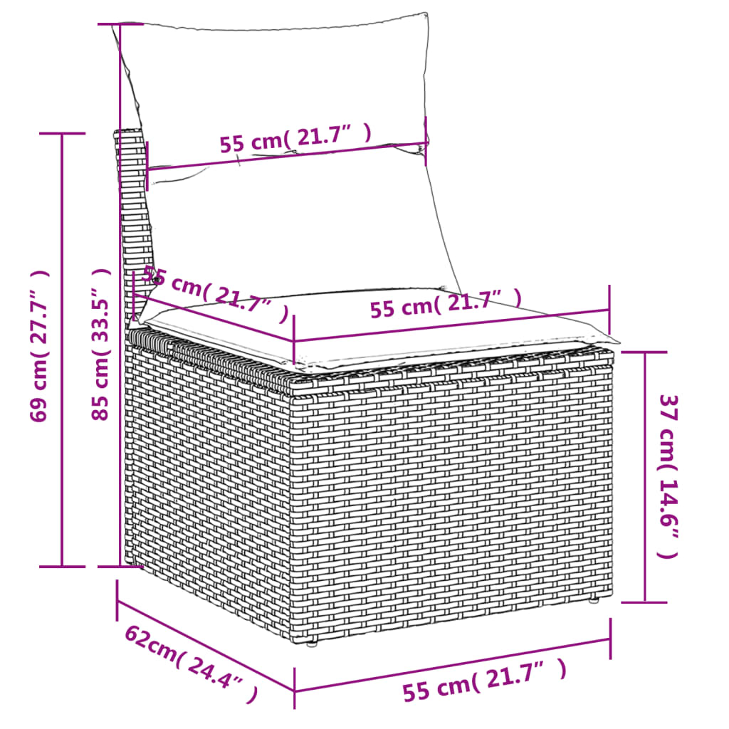 Set Divani da Giardino 10pz con Cuscini in Polyrattan Nero