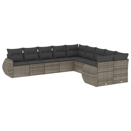 Set Divano da Giardino 10 pz con Cuscini Grigio in Polyrattan