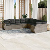 Set Divano da Giardino 10 pz con Cuscini Grigio in Polyrattan