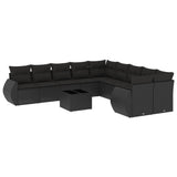 Set Divani da Giardino 11 pz con Cuscini in Polyrattan Nero