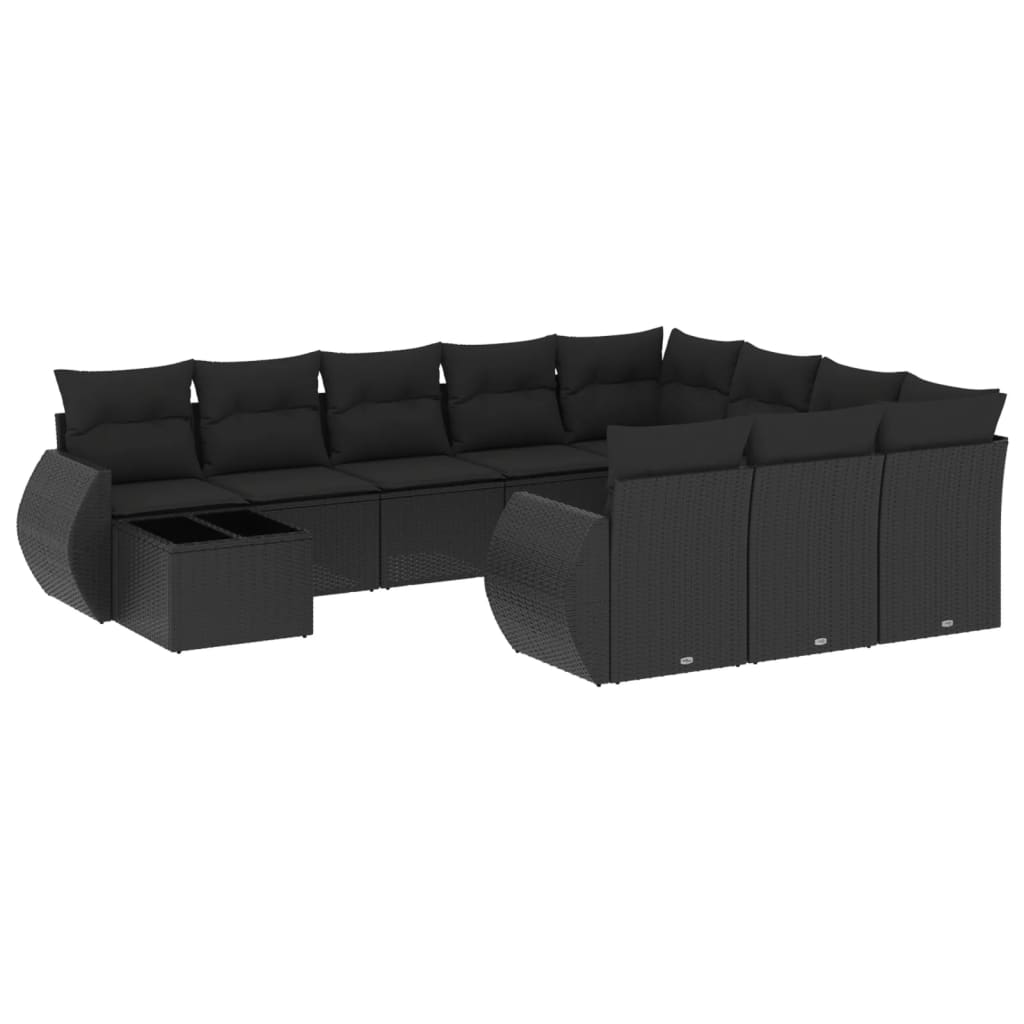 Set Divani da Giardino 11 pz con Cuscini in Polyrattan Nero