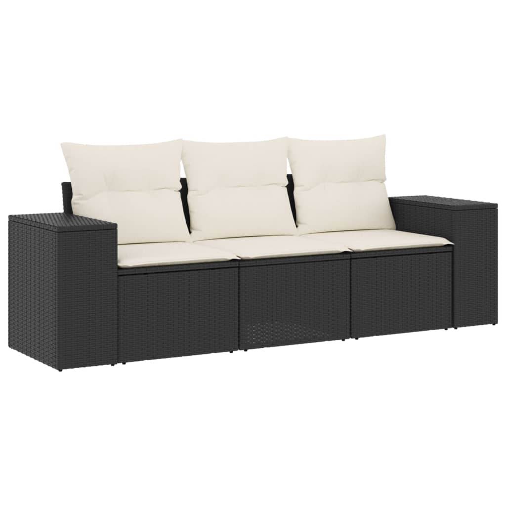 Set Divani da Giardino 3 pz con Cuscini in Polyrattan Nero