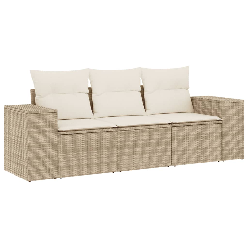 Set Divano da Giardino 3 pz con Cuscini Beige in Polyrattan