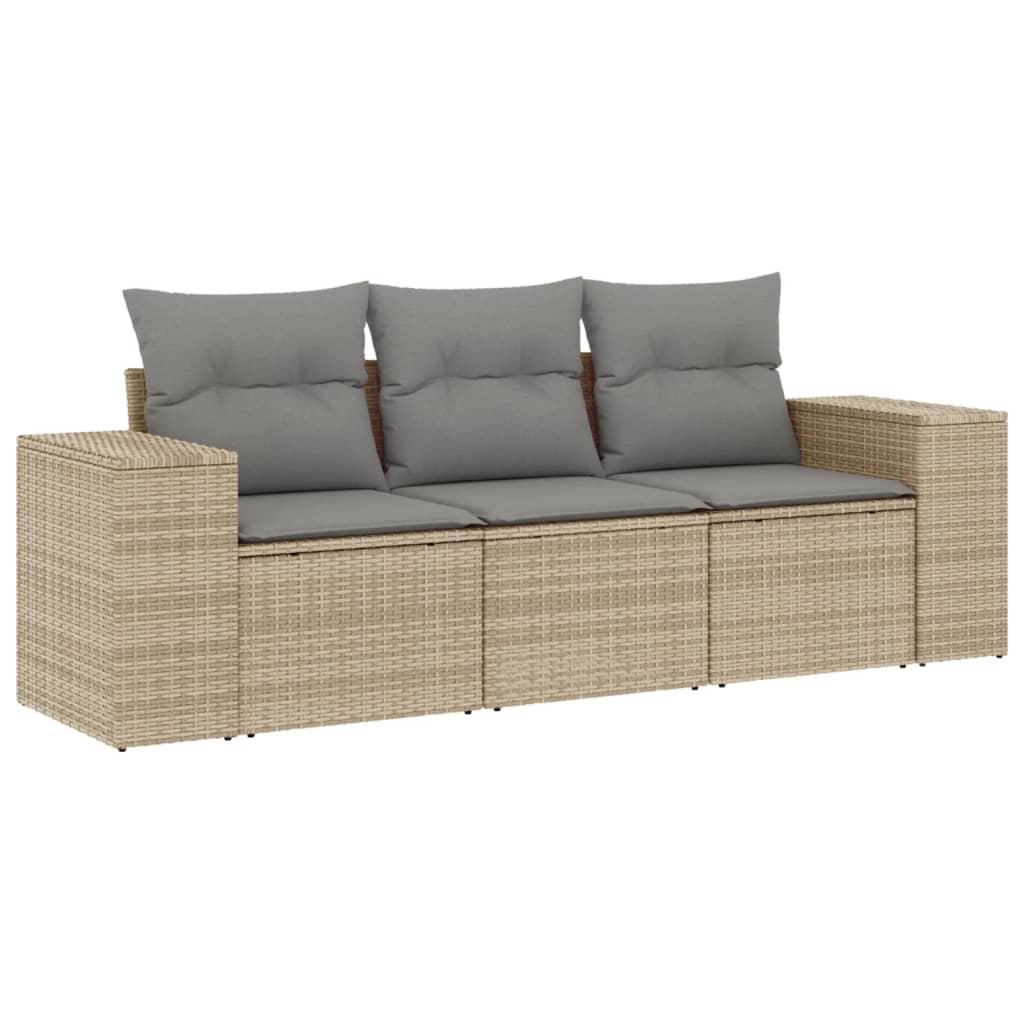 Set Divano da Giardino 3 pz con Cuscini Beige in Polyrattan