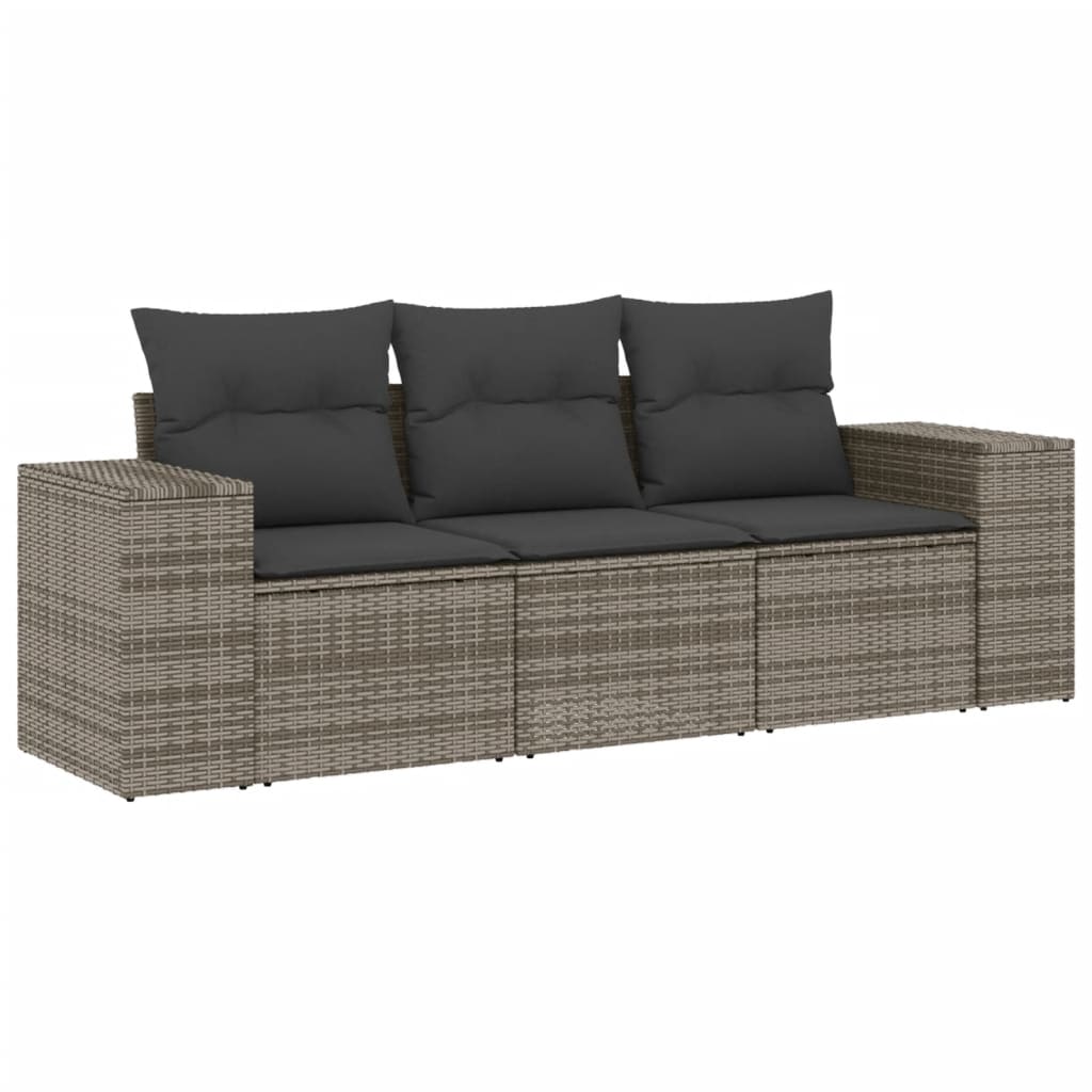 Set Divani da Giardino 3 pz con Cuscini Grigio in Polyrattan