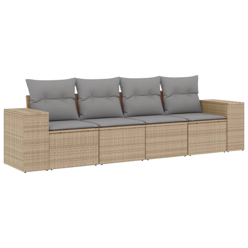 Set Divano da Giardino 4 pz con Cuscini Beige in Polyrattan