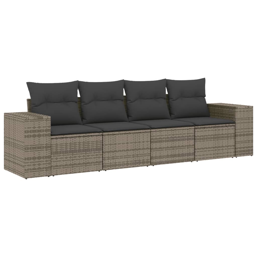 Set Divani da Giardino 4 pz con Cuscini in Polyrattan Grigio