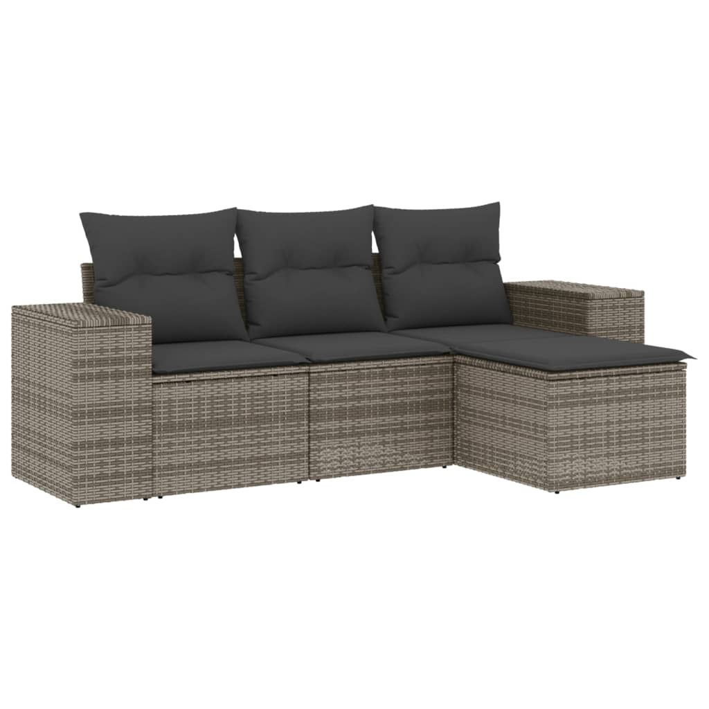 Set Divani da Giardino 4 pz con Cuscini in Polyrattan Grigio