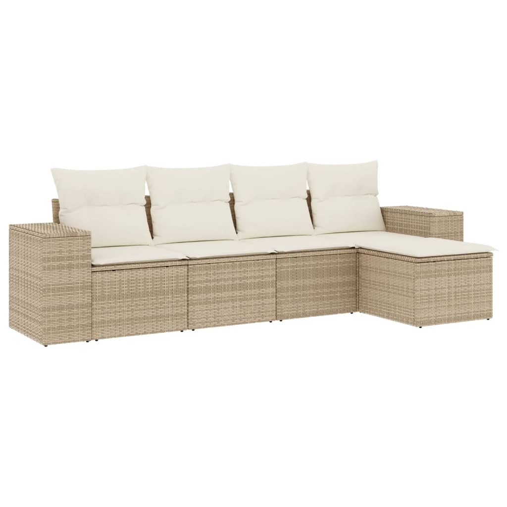 Set Divano da Giardino 5 pz con Cuscini Beige in Polyrattan