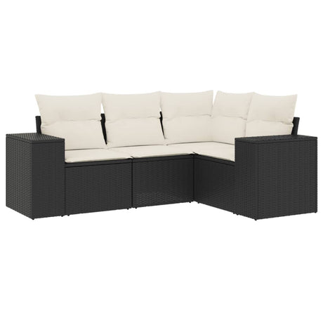 Set Divani da Giardino 4 pz con Cuscini Nero in Polyrattan