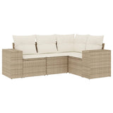 Set Divano da Giardino 4 pz con Cuscini Beige in Polyrattan