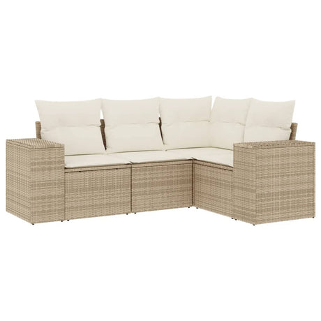 Set Divano da Giardino 4 pz con Cuscini Beige in Polyrattan