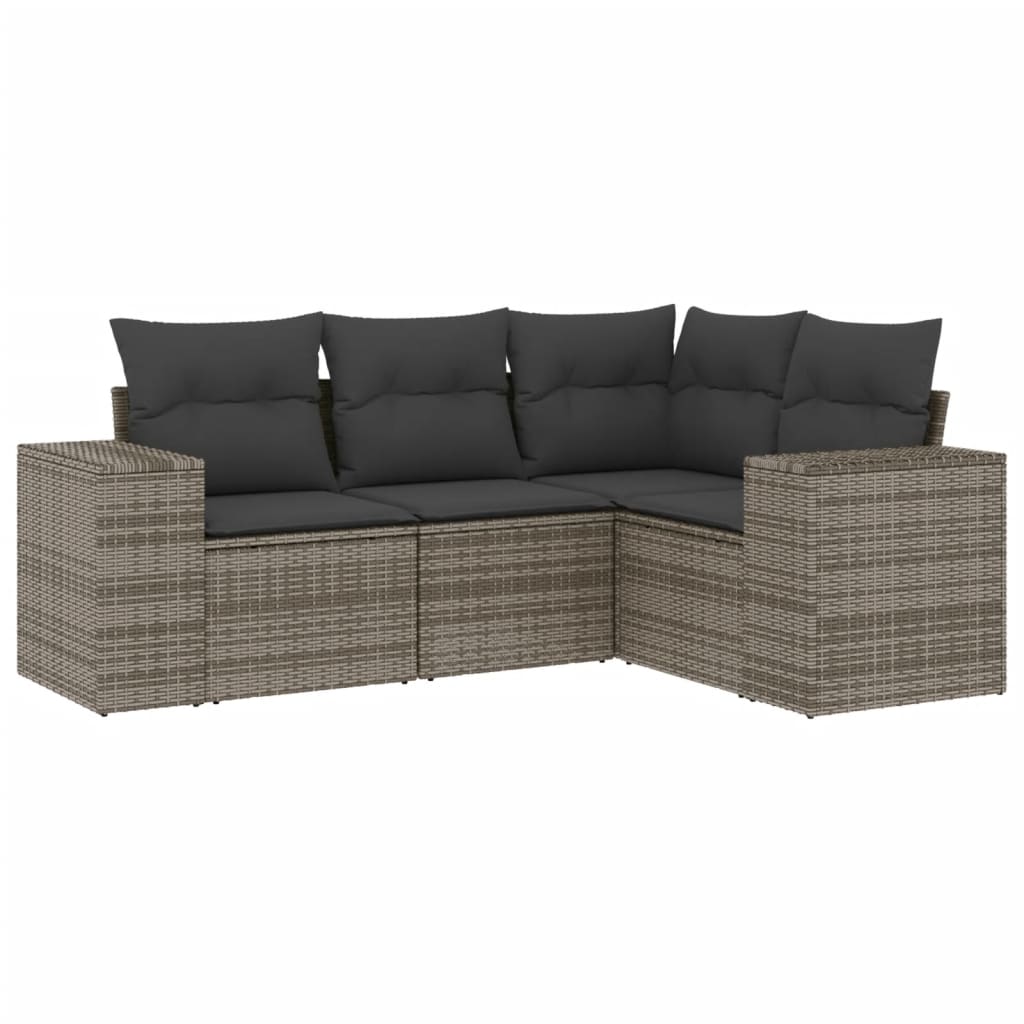 Set Divani da Giardino 4 pz con Cuscini in Polyrattan Grigio