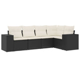 Set Divani da Giardino 5 pz con Cuscini in Polyrattan Nero