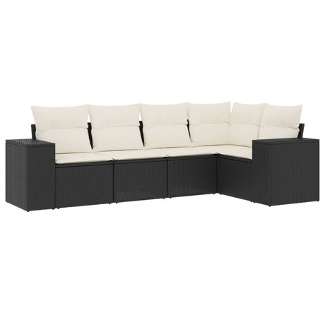 Set Divani da Giardino 5 pz con Cuscini in Polyrattan Nero