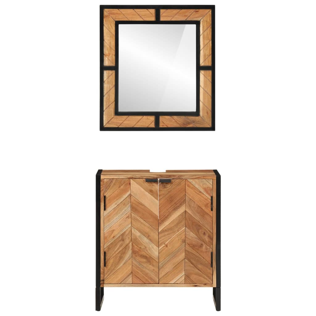 Set Mobili da Bagno 2 pz in Ferro e Legno Massello di Acacia